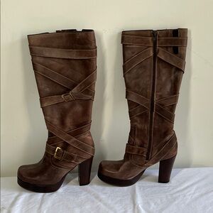 Brown Leather Knee-High Boots